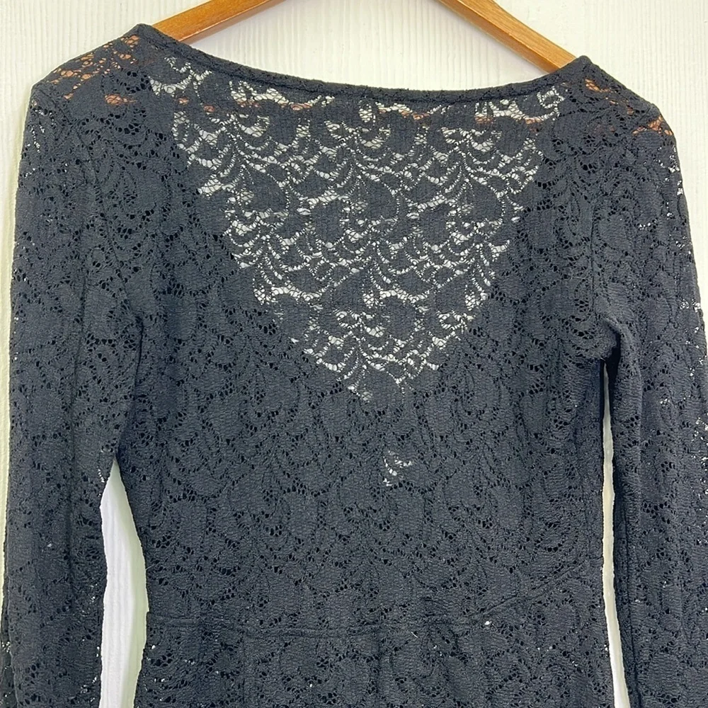 Free People - In Your Arms Black Lace Knotted Front Long Sleeve Blouse Size SM